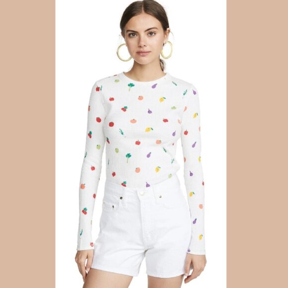 STAUD Tops - Staud Fruit Print 100% Cotton Thermal Long Sleeve Shirt - Size L